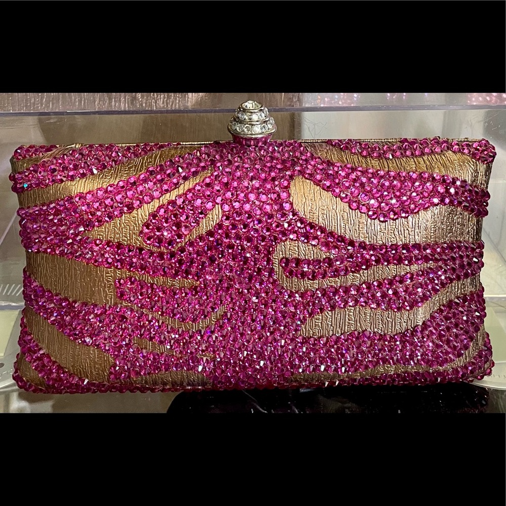 Swarovski Crystal Pink Zebra Print Clutch